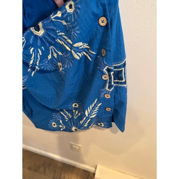 Free people Blue Midi Dress with Floral Embroidery Summer size 2‎ - Picture 2 of 8